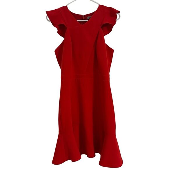 Chelsea 28 Women's MEDIUM Red Cut-Out Ruffle Fit & Flare Dress - Picture 2 of 12